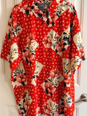 3XL Retro Rifle Raising Arizona Tropical Red Hawaiian Shirt with Floral Print